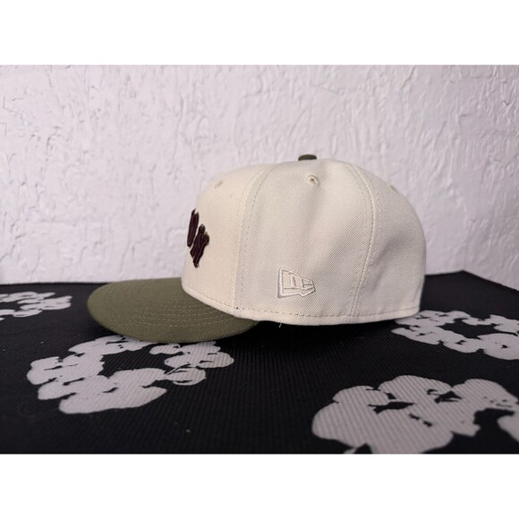 7 1/4 - Boston Red Sox - Crown Legends Script Olive Chrome Dome Fitted Hat Mens - Picture 5 of 7